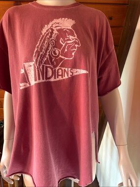 Pebby Forevee Indians Graphic Tee XL Distressed Raw Hem Oversized Grunge